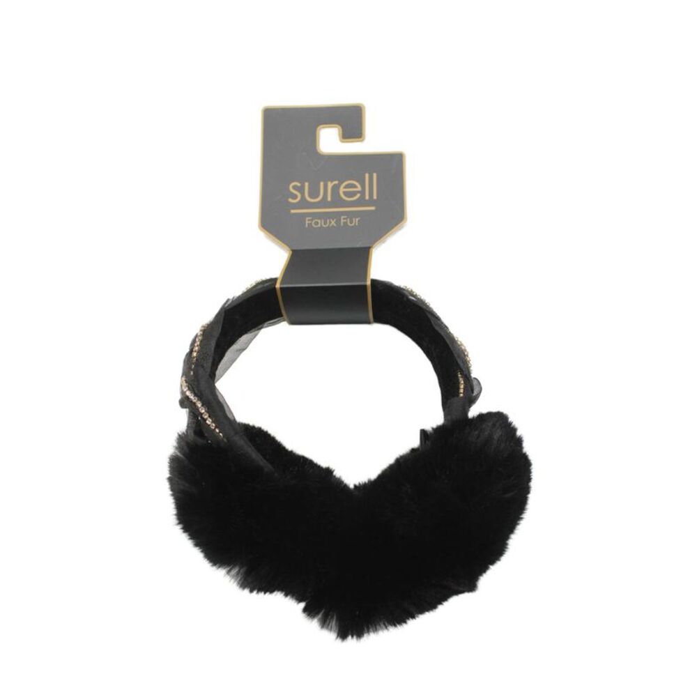 Surell Women's Faux Fur Rhinestone Ear Muffs Black One Size